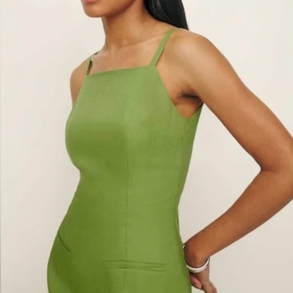 Reformation Phillipa Linen Dress In Avocado, brand new, without tags, no flaws. - Picture 3 of 9